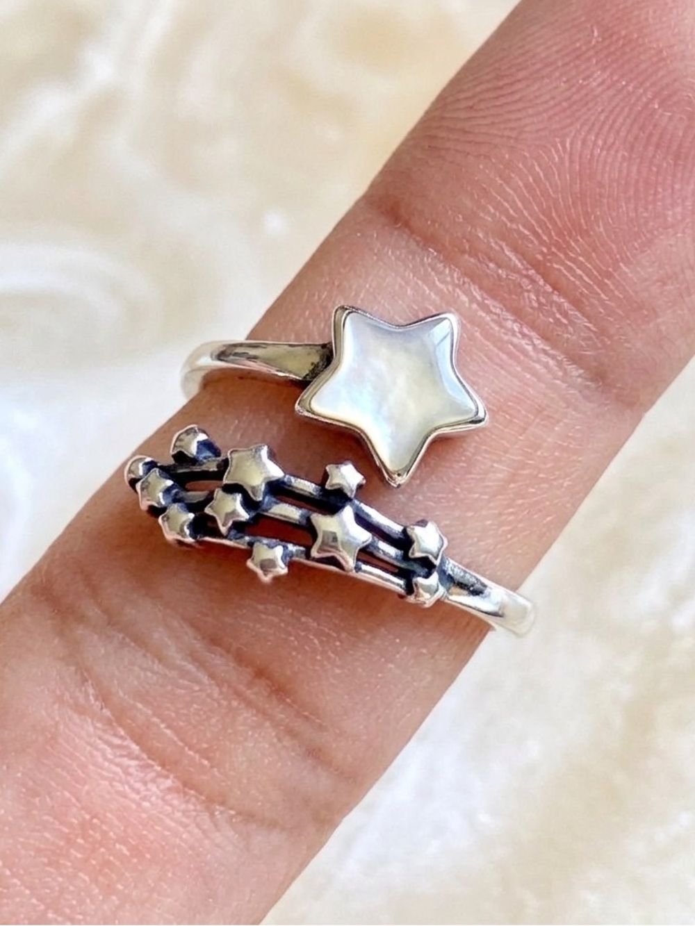 Sterling Silver Starburst Adjustable Ring in Silver